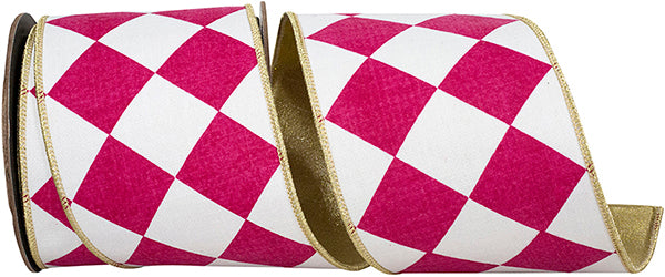 Grand Diamond Metallic Wired Edge Ribbon | Fuchsia, 4", 10 yards