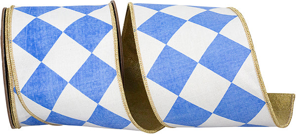 Grand Diamond Metallic Wired Edge Ribbon | French Blue, 4", 10 yards