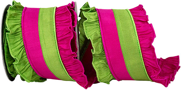 Ruffle Festivity Wired Edge Ribbon | Citrus/Fuchsia, 4", 5 yards
