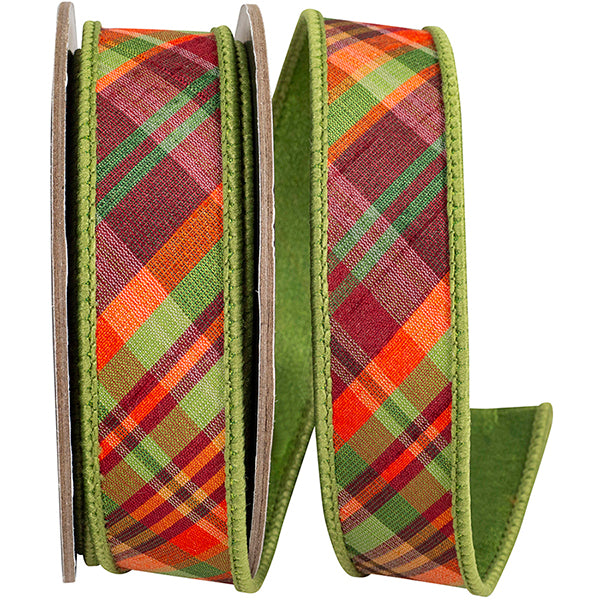 Plaid Tierra Wired Ribbon | Sage, 1 Inch, 5 Yards