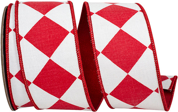 Grand Diamond Metallic Wired Edge Ribbon | White/Red, 2-1/2", 10 yards