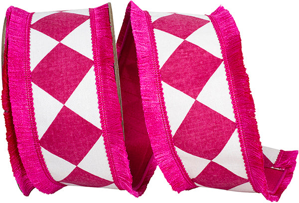 Grand Diamond Fringed Edge Wired Edge Ribbon | Fuchsia, 2.5", 10 yards