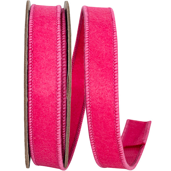 Deluxe Felt Feeling Wired Ribbon | Fuchsia, 1 Inch, 10 Yards