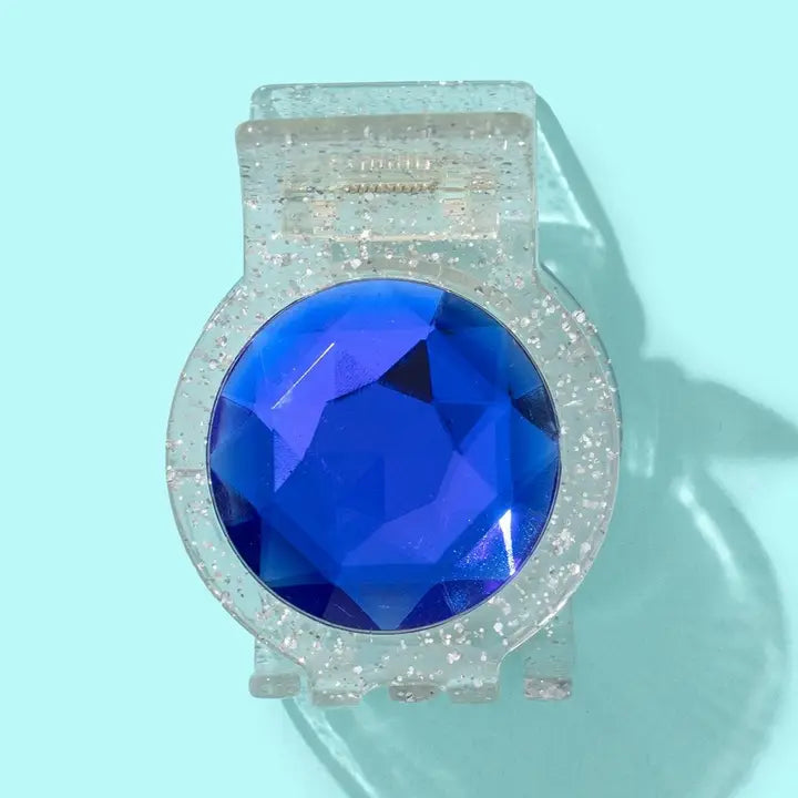 Gemstone Claw Clip - Silver Glitter Blue