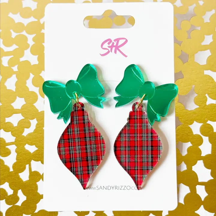 Dangle Earrings - Red Plaid Ornament