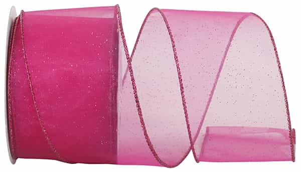 Sheer Glitz Value Wired Edge Ribbon | Fuchsia, 2.5", 10 yards