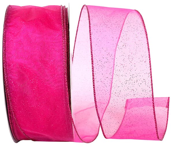 Sheer Glitz Value Wired Edge Ribbon | Fuchsia, 2.5", 50 yards