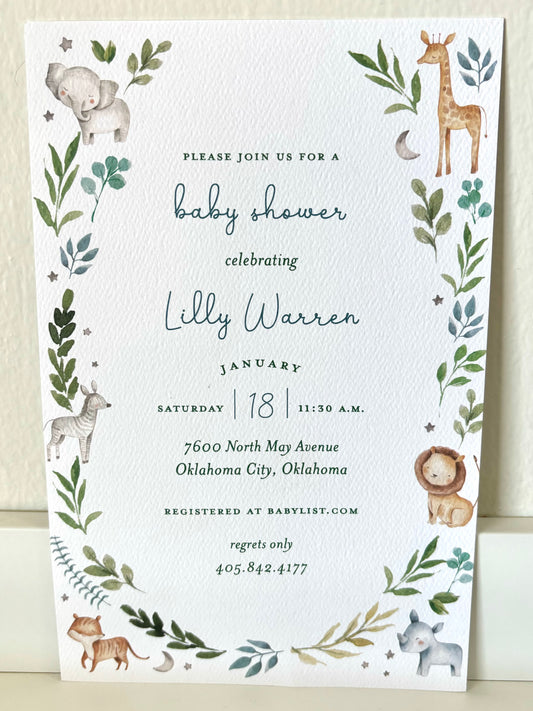 Zoo Wreath Invitation - Blue - 10 CT