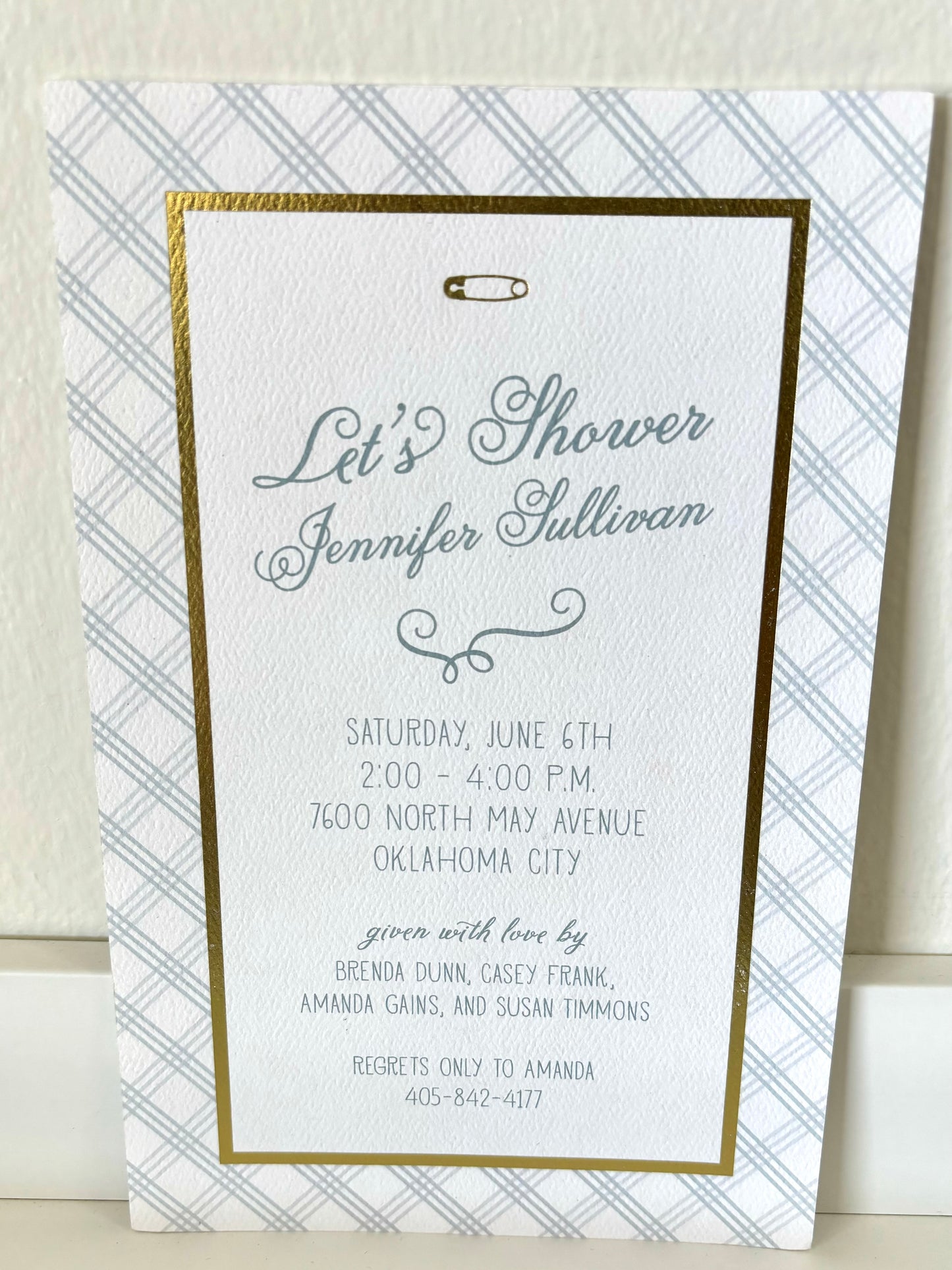 Baby Diaper Pin Blue Invitation - 10 CT