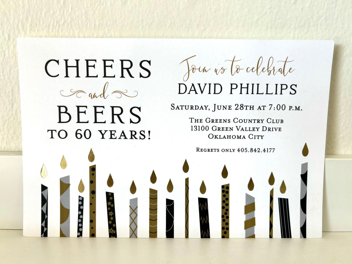 Birthday Candles Black Foil Invitation - 10 CT