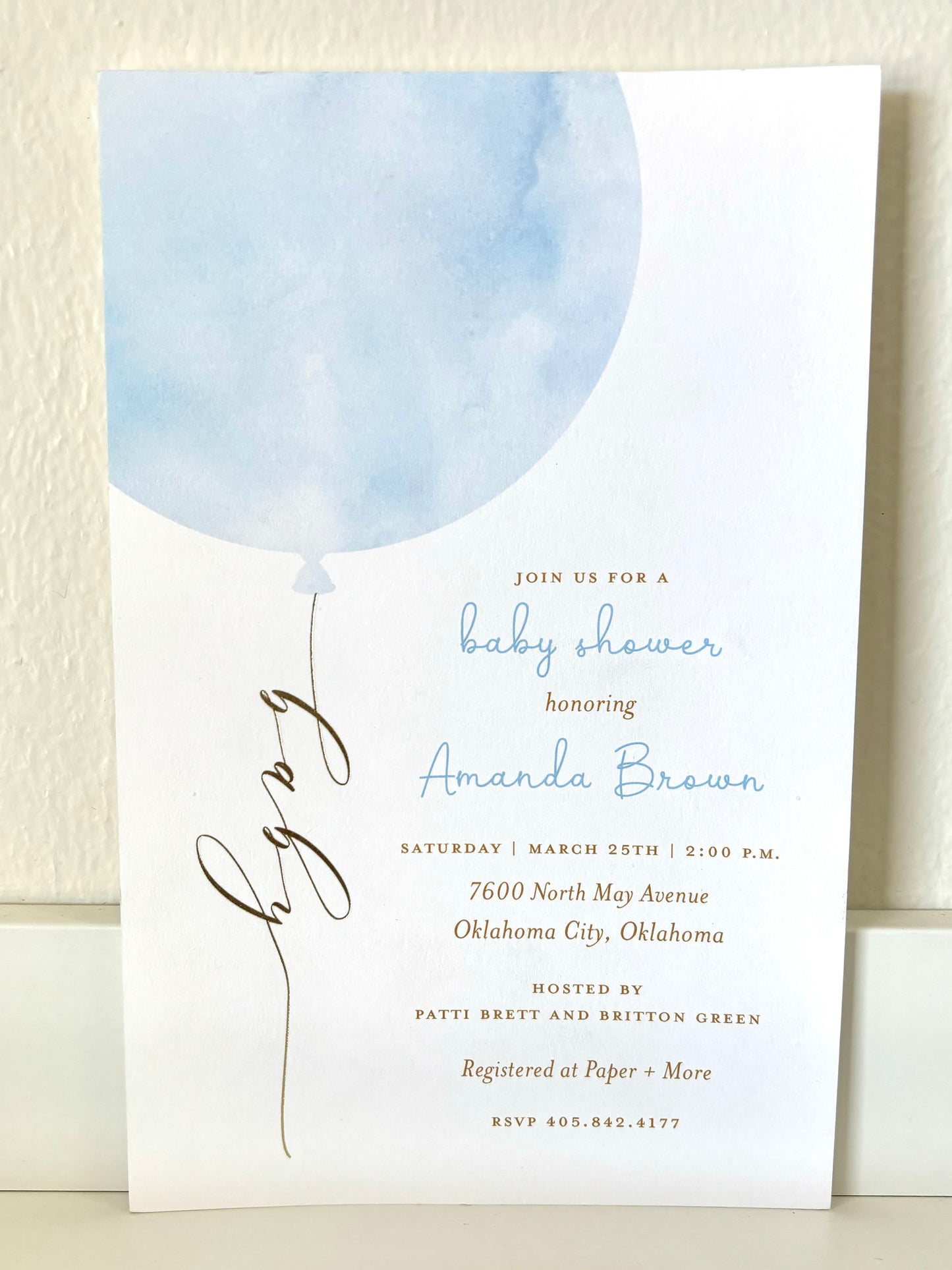 Blue Balloon Baby Foil Invitation - 10 CT