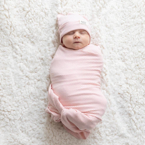 Rib Swaddle & Beanie Set - Blush