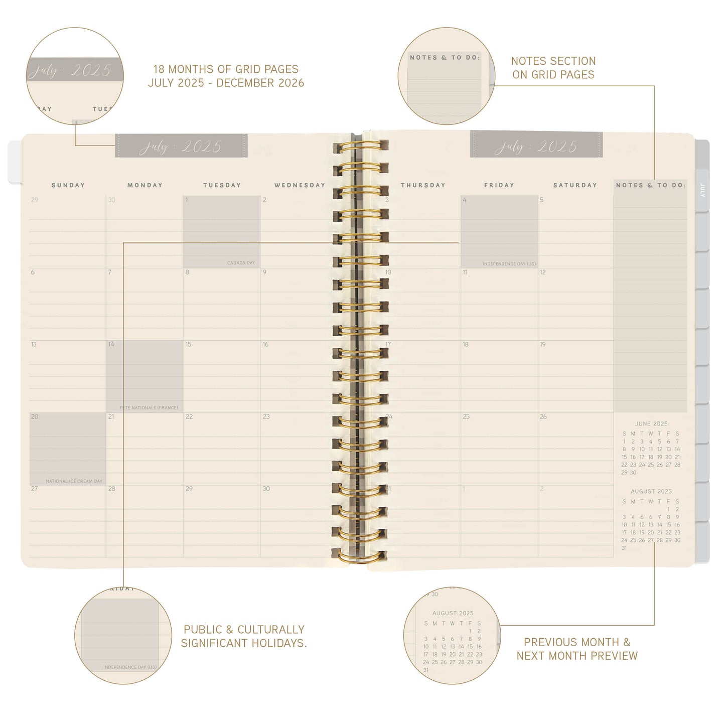 18-Month Hardbound Spiral Planner - Hydrangea