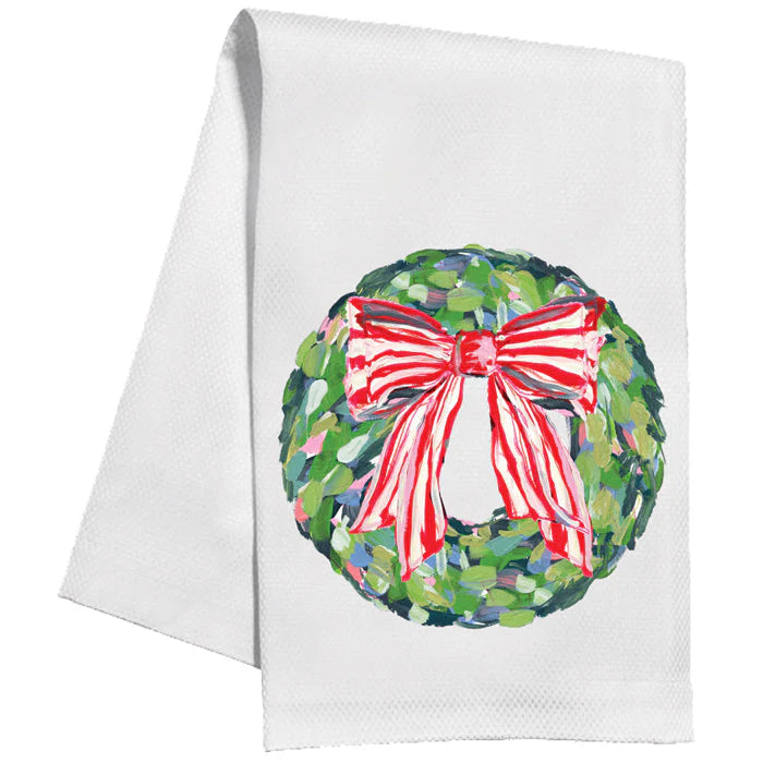 Kitchen Towel - Wreath with Red Bow