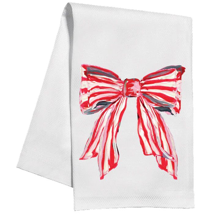 Kitchen Towel - Red and White Striped Bow