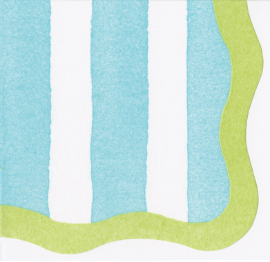 Die-Cut Napkin - Cafe Stripe Scallop Aqua