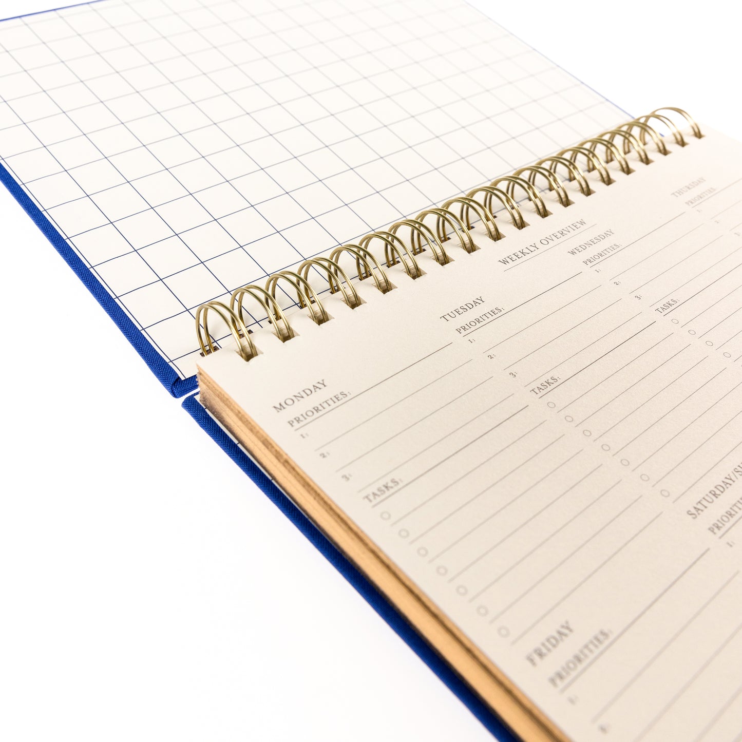 Fabric-Covered Spiral Weekly Desk Pad - Cobalt Blue