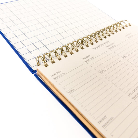 Fabric-Covered Spiral Weekly Desk Pad - Cobalt Blue