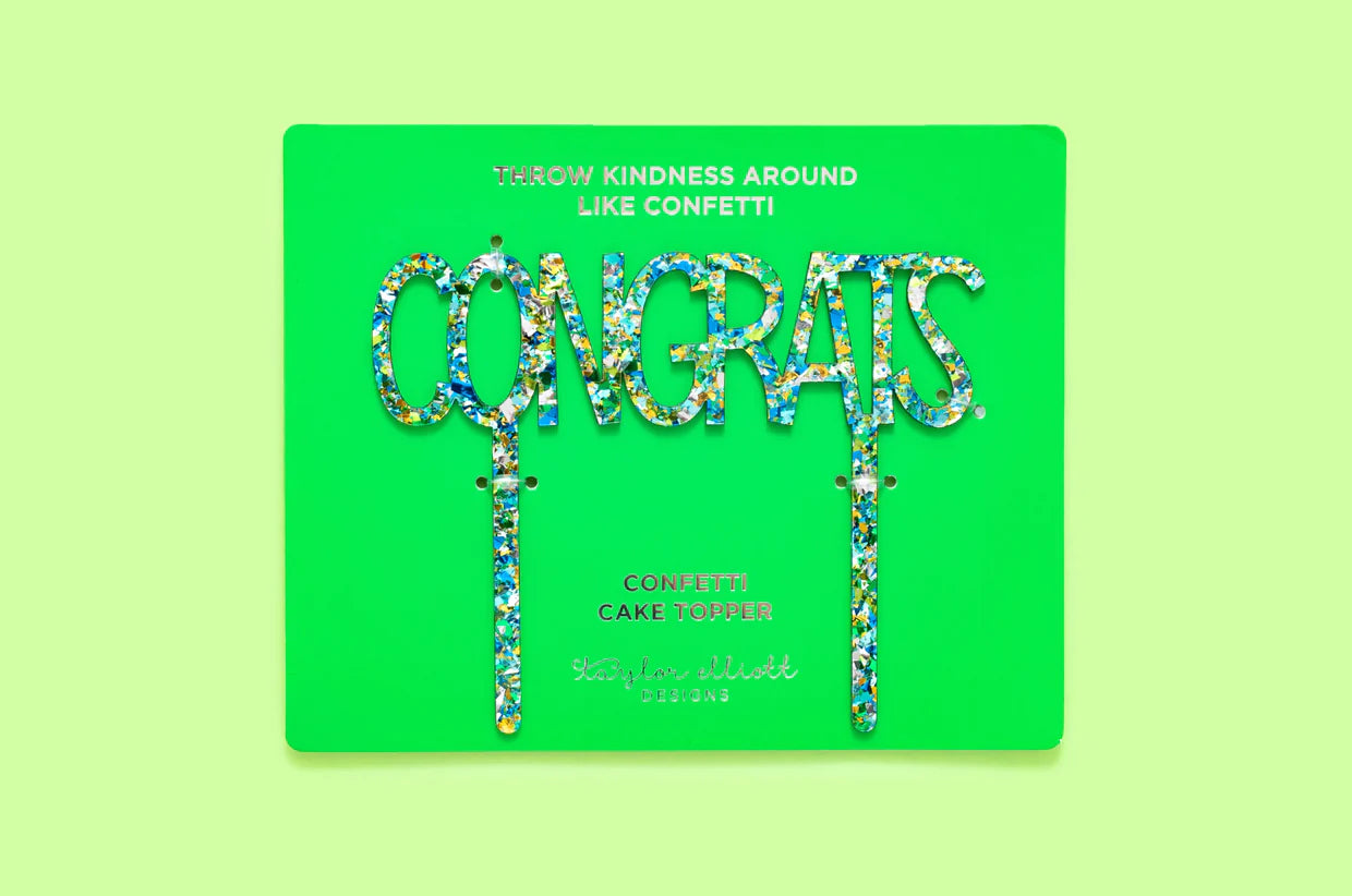Congrats Cake Topper | Blue/Green Confetti