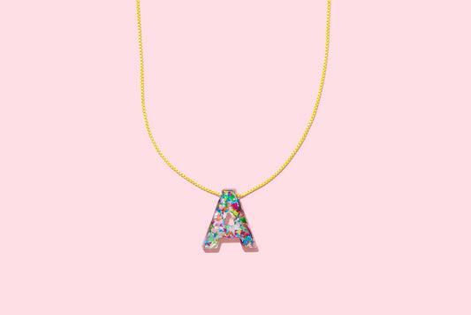Colorful Confetti Initial Necklace - A