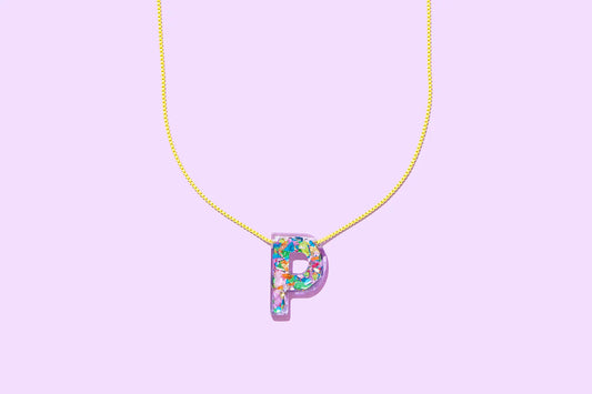 Colorful Confetti Initial Necklace - P
