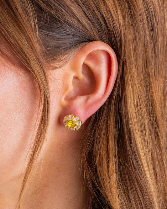 Stud Earrings - Caroline Flower Yellow
