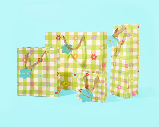 Gingham Flowers Gift Bag - Medium