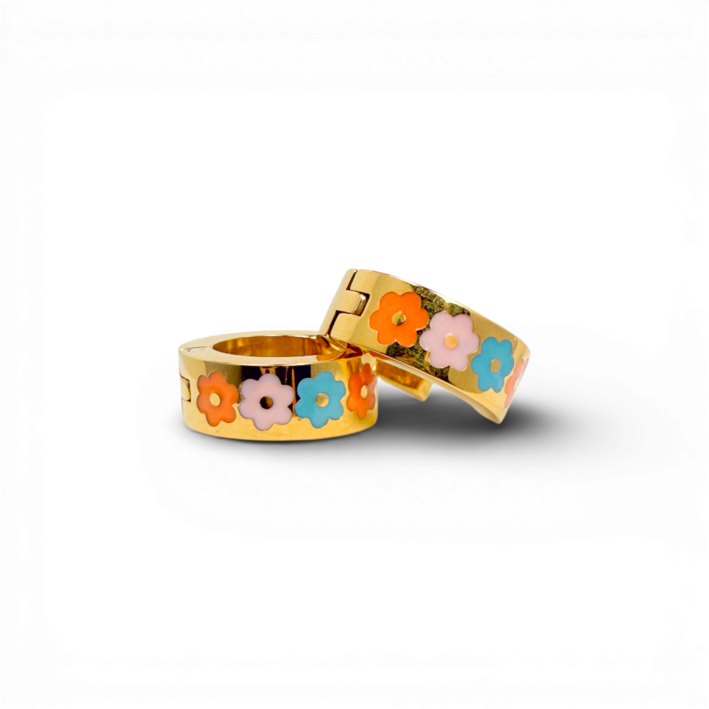 Gold Thick Flower Hoop Earrings