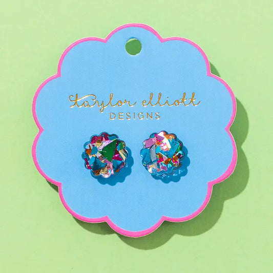 Stud Earrings - Acrylic Clouds Colorful Confetti
