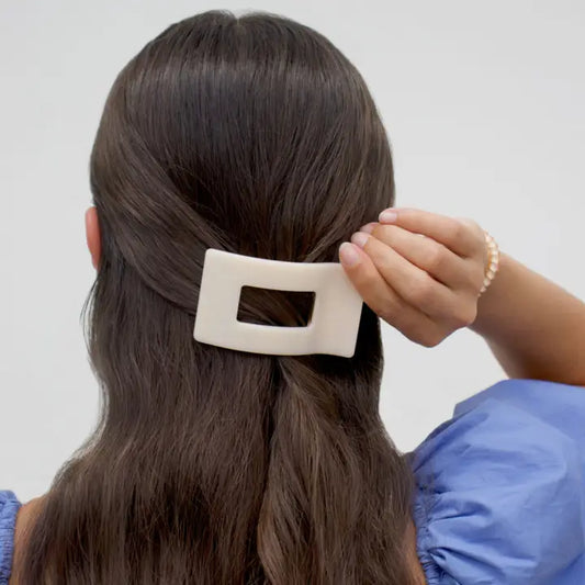 Small Flat Rectangle Hair Clip - Almond Beige