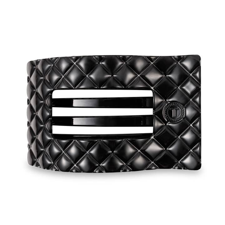 Large Flat Rectangle Hair Clip - Jet Black Quilted