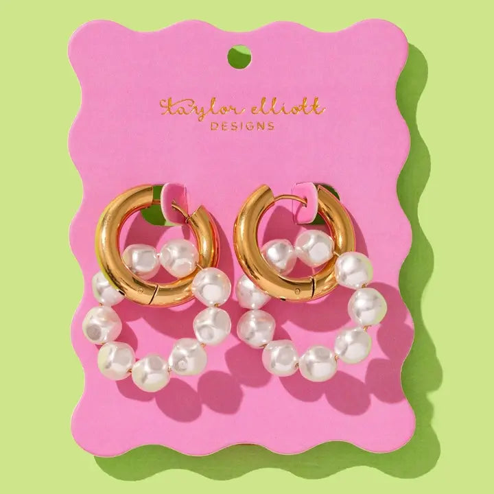 Huggie Earrings - Gold Plated + Pearl Hoops - Madeline