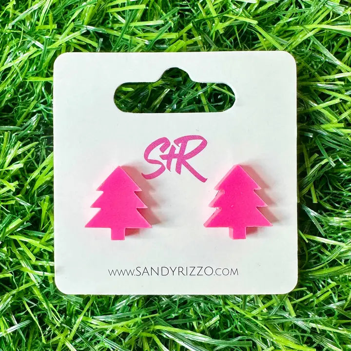Stud Earrings - Hot Pink Christmas Tree
