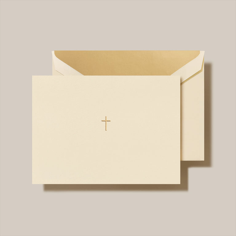 Hand Engraved Gold Cross Notes Ecru