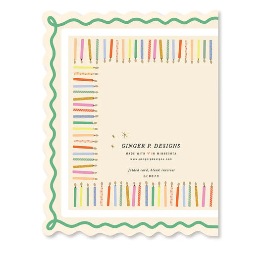 Birthday Cake and Candles Scallop Greeting Card