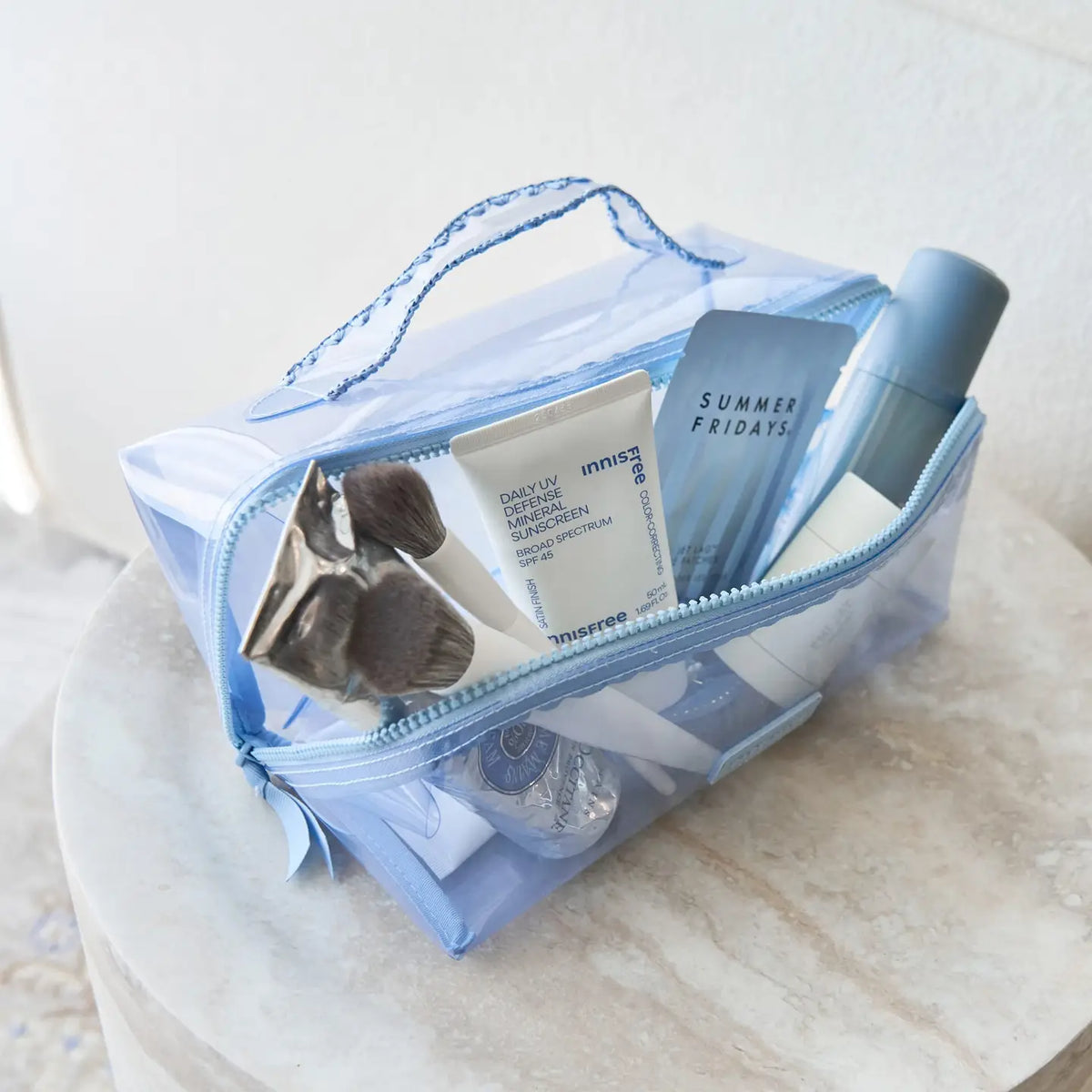 Jelly Cosmetic Bag - Carolina Blue Crochet Wave