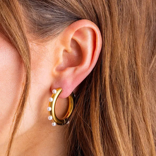 Lola Gold and Pearl Huggie Earrings