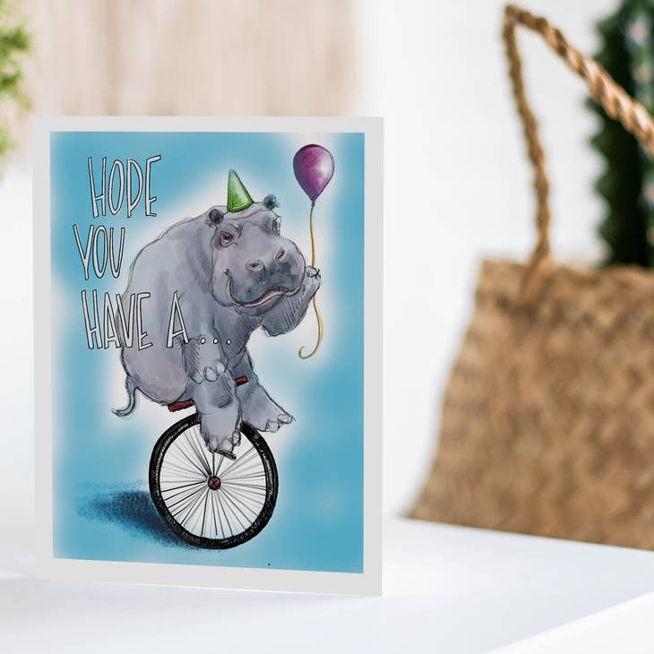 Animal Greeting Card | Hippo Wheelie