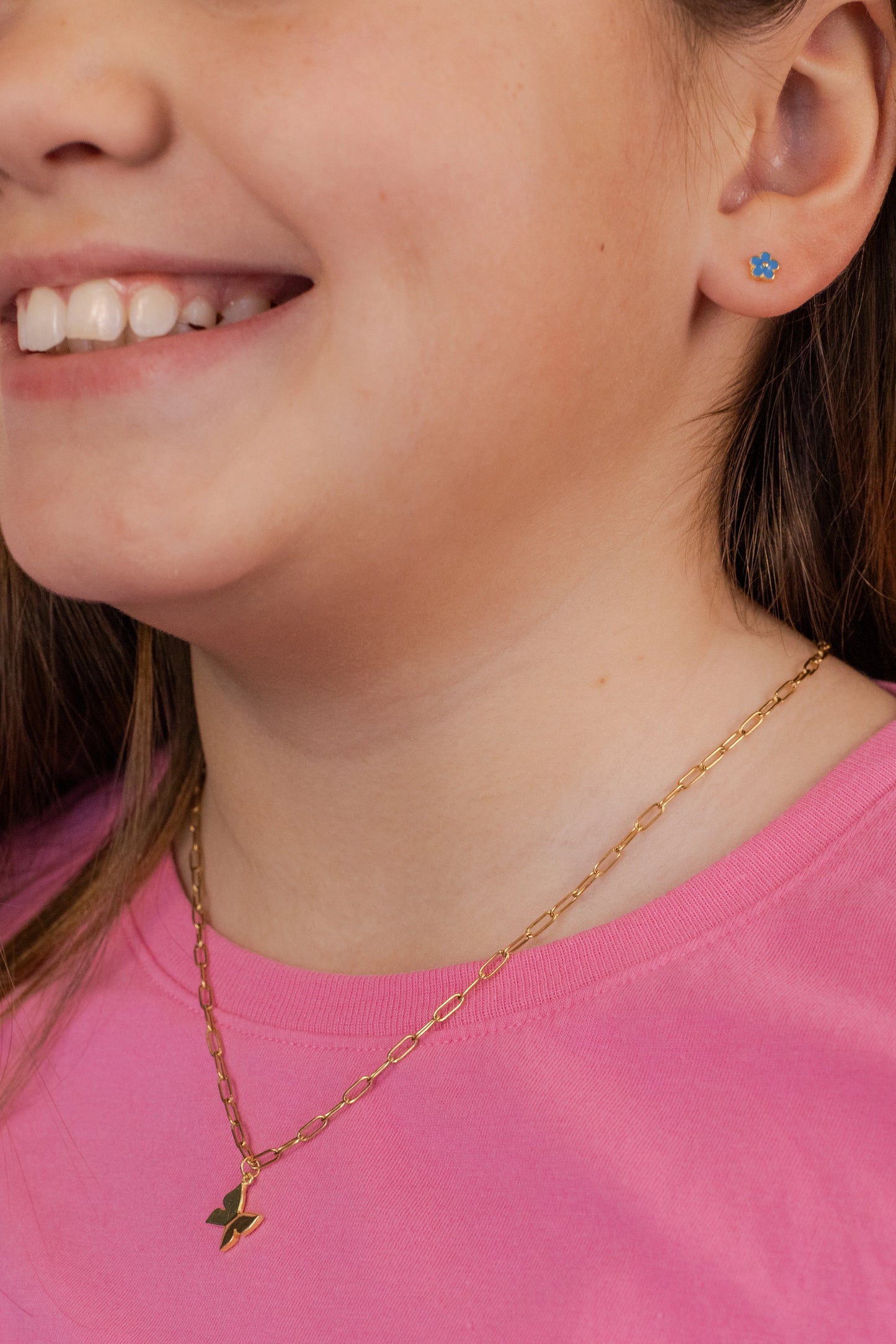 Kids Necklace & Earrings Set - Butterfly & Blue Flowers
