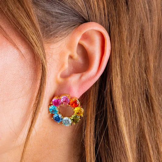 Drop Earrings - Circles + Colorful Gems - Paige