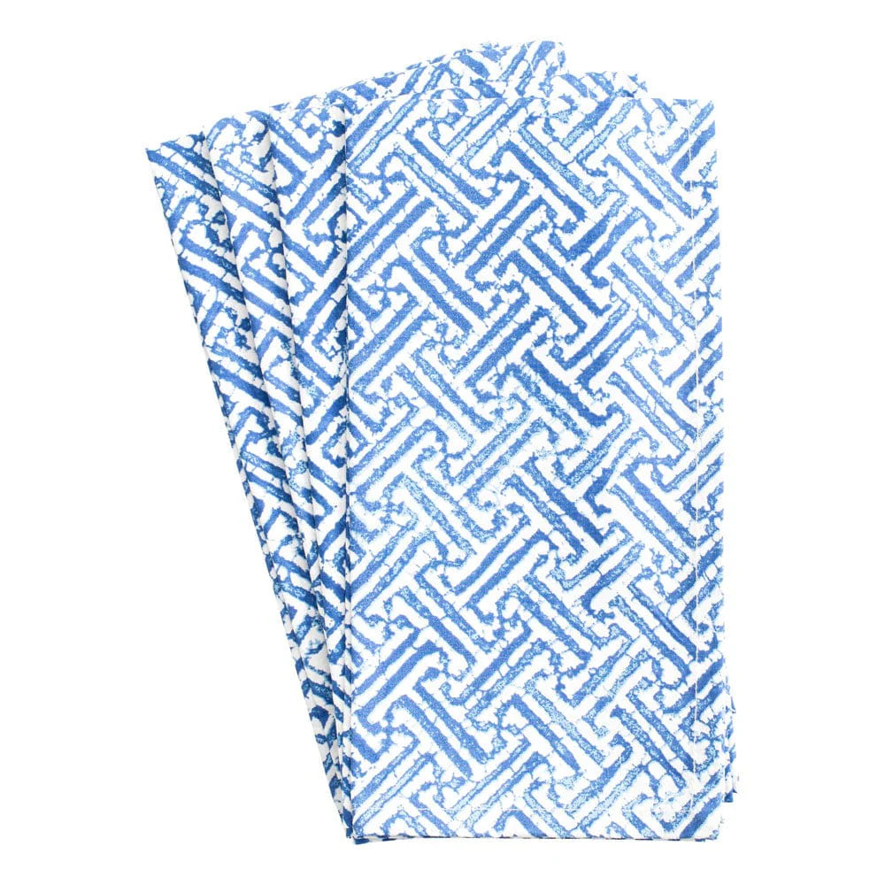 Cotton Dinner Napkins - Fretwork Blue & White