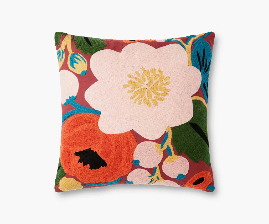 Embroidered Pillow - Crimson Vintage Blossoms