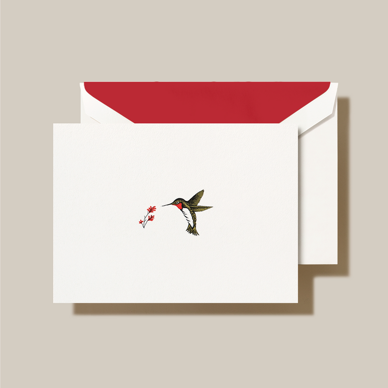 Humming Bird Folded Note with Red Liner