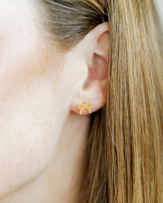 Screwback Stud Earrings - Sadie Orange Bow