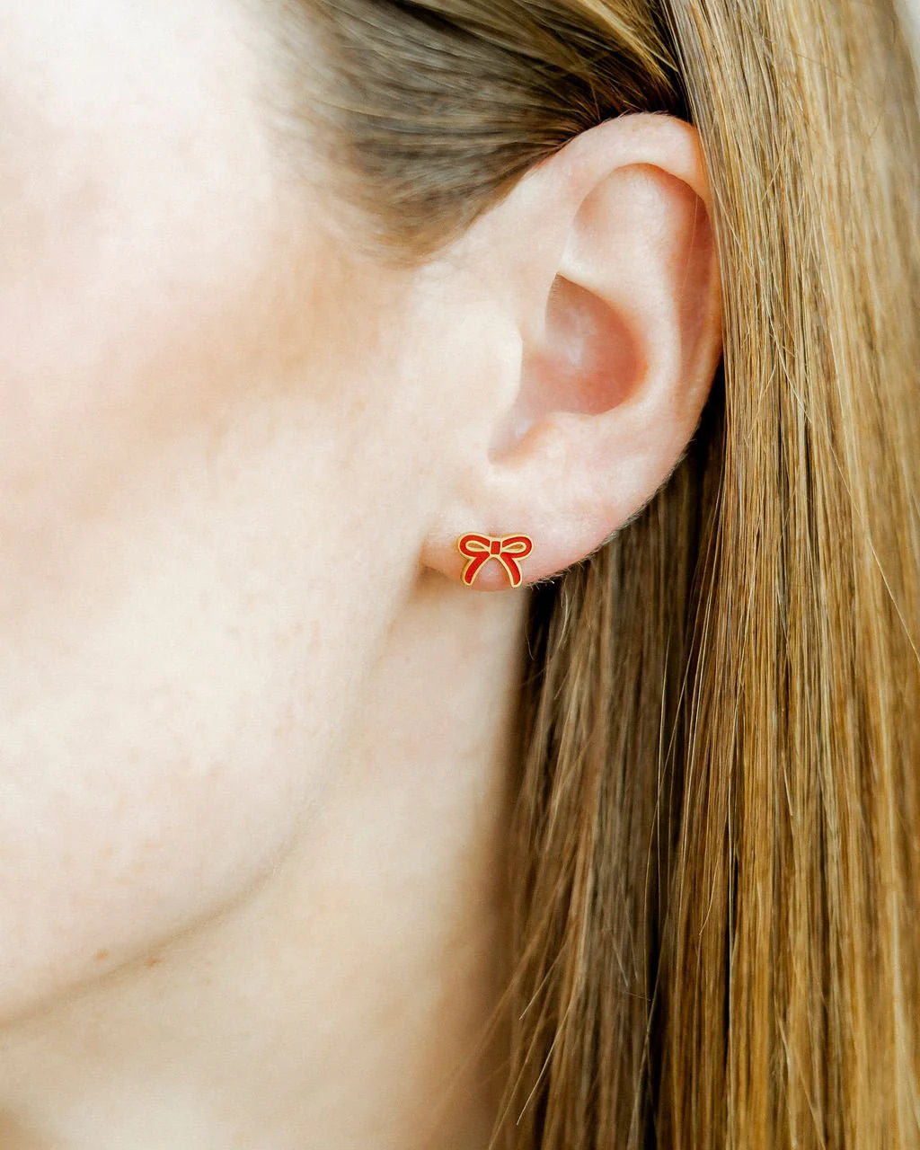 Screwback Stud Earrings - Sadie Red Bow