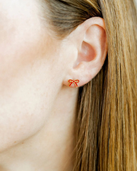 Screwback Stud Earrings - Sadie Red Bow