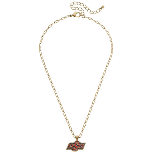 Oklahoma State University Logo Enamel Necklace in Orange
