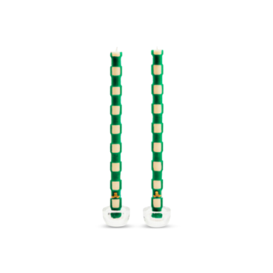 Emerald Check Dinner Candles - Set of 2