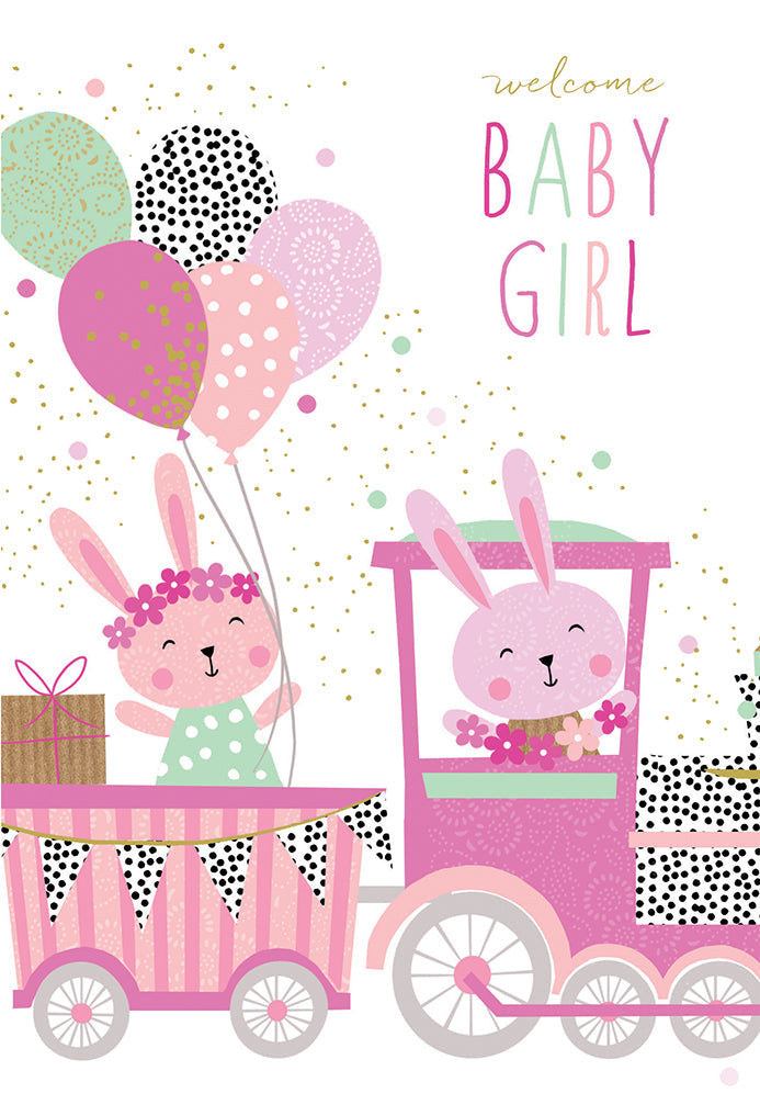 Bunny Train Baby Girl Card