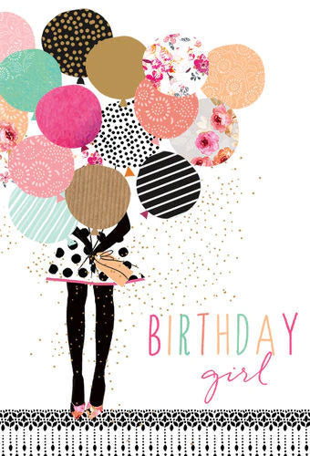 Girl With Balloons Birthday Card
